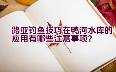 路亚钓鱼技巧在鸭河水库的应用有哪些注意事项？插图